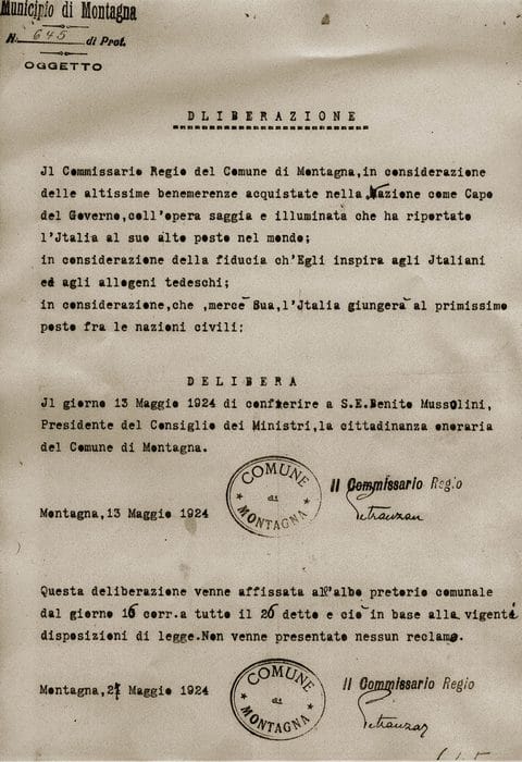 La delibera del 1924 del Comune di Motagna, in Bassa Atesina