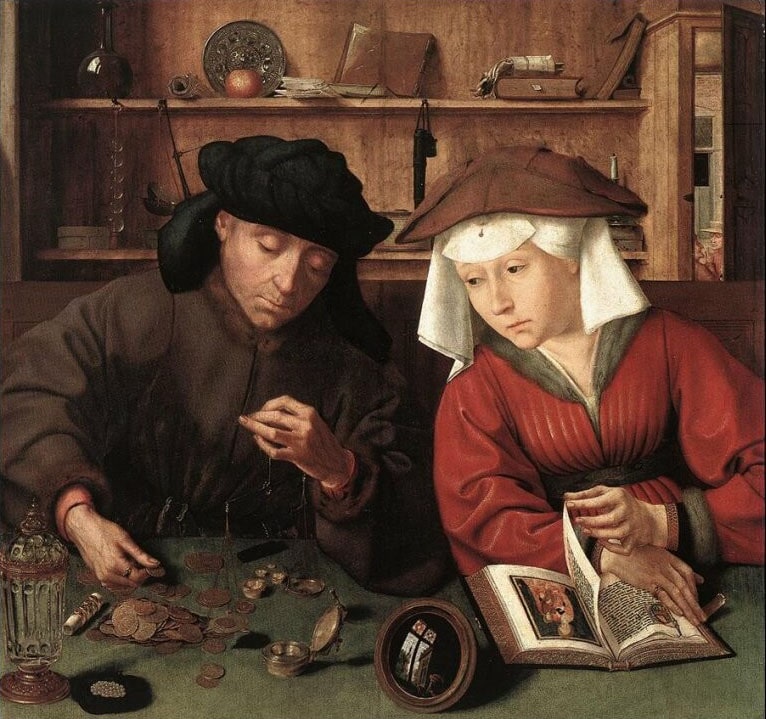 Massys Quentin (Lovanio, 1466–Anversa, 1530), "L’usuraio con sua moglie"