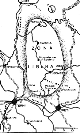 La mappa della Zona Libera riportata nella Enciclopedia dell'Antifascismo e della Resistenza (Milano, La Pietra, 1968)