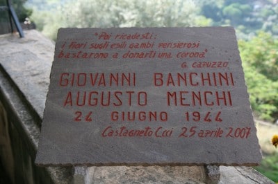 Lapide in memoria dei partigiani Giovanni Bianchini e Augusto Menchi