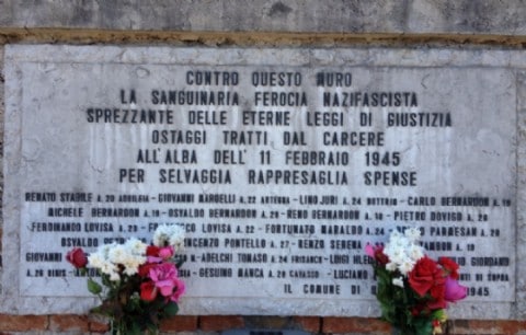 Cimitero di San Vito. Lapide in memoria di 23 fucilati dalla MDT