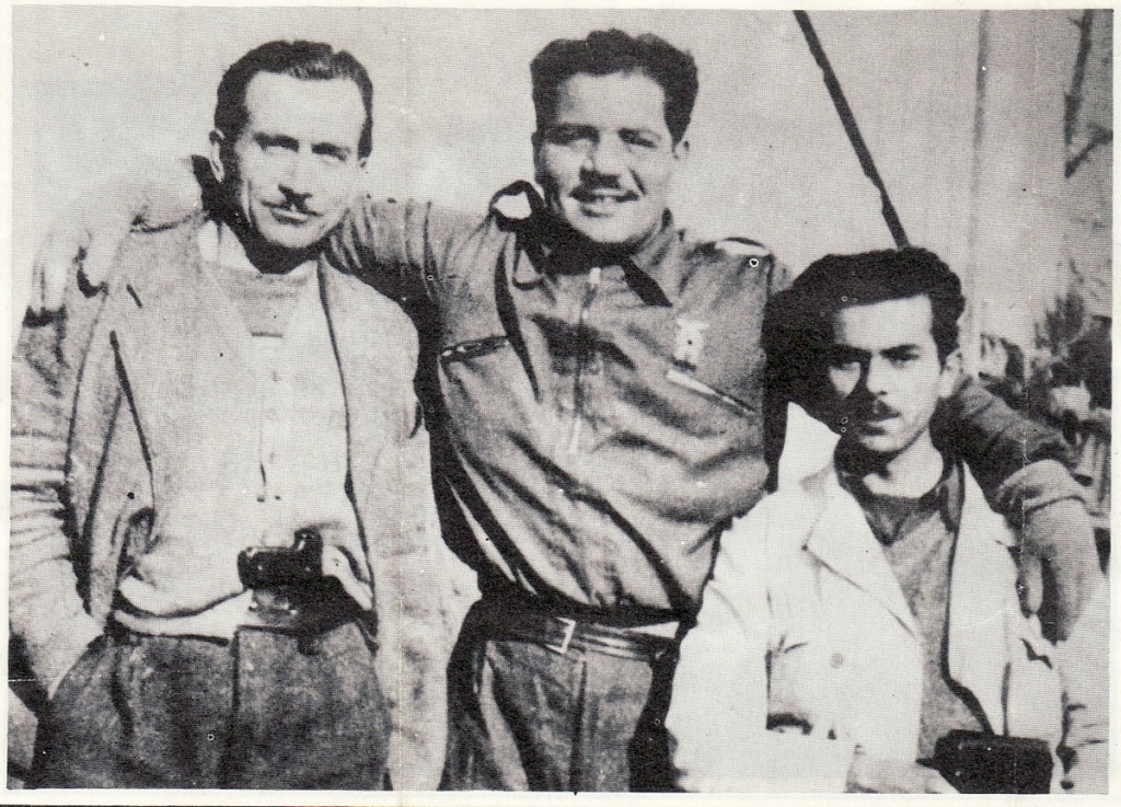 Miroglio (Cuneo), dicembre 1943. Da destra: Renzo Ghigliano, il popolare attore del cinema Folco Lulli e Renato Girola