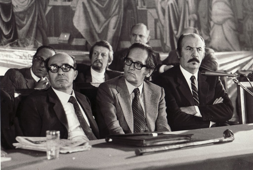 Alcuni dirigenti dell'ANPI negli anni 70. In prima fila da sinistra: Tino Casali, Raimondo Ricci e Paolo Castagnino. Dietro: Sandro Faini, Roberto Bonfiglioli e Giovanni Pesce
