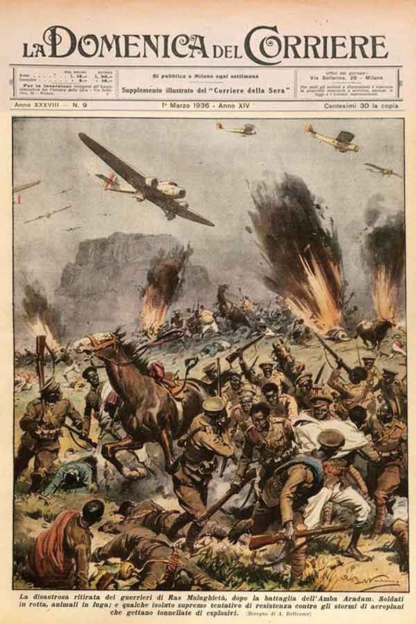 La tavola della Domenica del Corriere del 1° marzo 1936 (da http://digilander.libero.it/wrnzla/immagini18/ras_mulugheta_defeat.jpg)