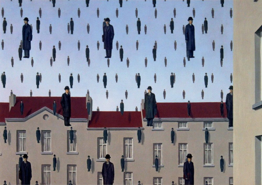 René Magritte – Golconda (1953, olio su tela, 81×100, Menil Collection – Texsas)