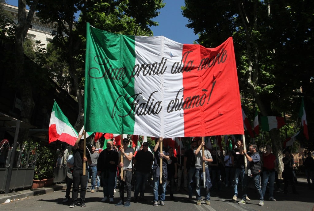 Manifestazione di Casapound contro l'unione europea e le politiche sull'immigrazione,oggi a Roma Nella foto Foto Ravagli