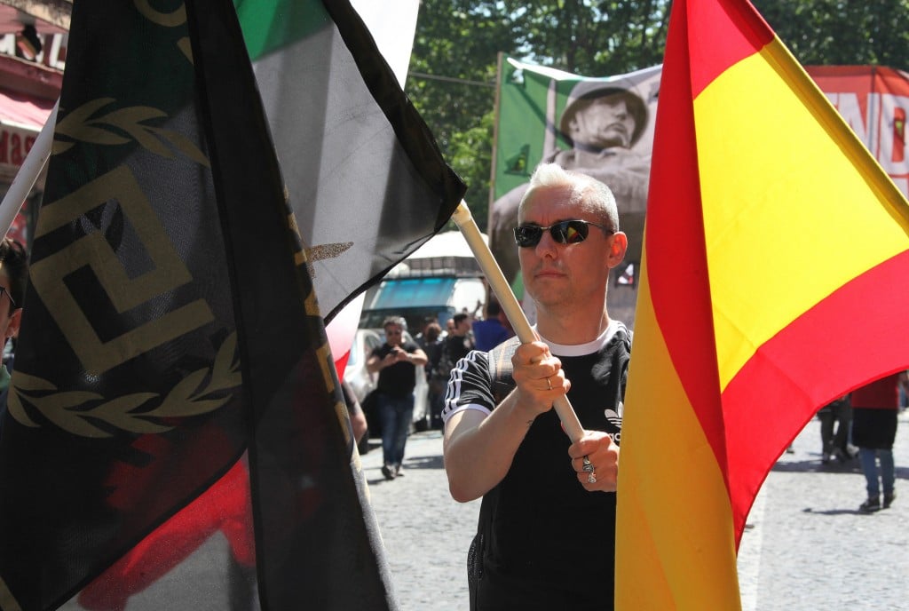 Manifestazione di Casapound contro l'unione europea e le politiche sull'immigrazione,oggi a Roma Nella foto Foto Ravagli