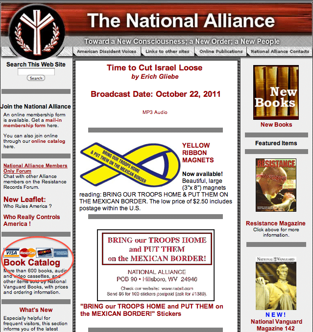 Il sito del gruppo neonazista americano National Alliance