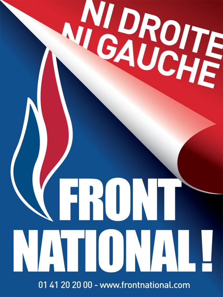 Un manifesto della formazione di Marina Le Pen (da http://www.frontnational.com/telecharger/affiches/NiDroiteNiGauche.jpg?w=240)