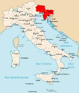 In rosso la Zona d'Operazioni Litorale Adriatico, amministrata dai nazisti