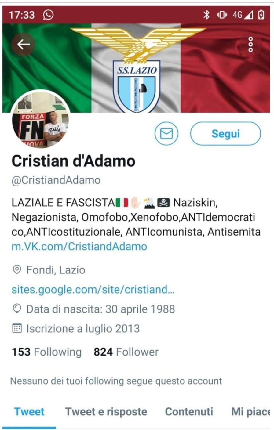Cristian D'Adamo su Twitter